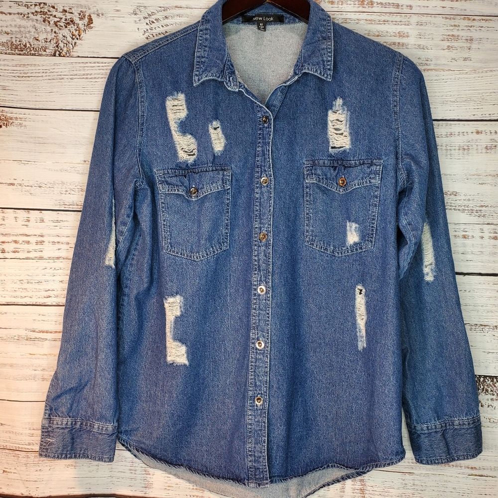 Women's Denim Shirt, Long Sleeve Size:M